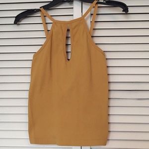 Yellow keyhole-front ribbed crop top